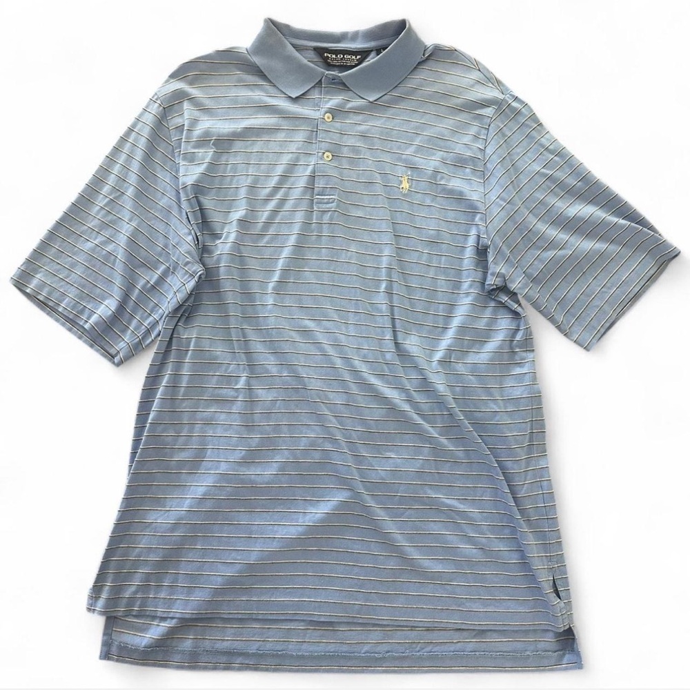 Polo Golf By Ralph‎ Lauren Striped Golf Polo Shirt Size Large Blue Pima Cotton